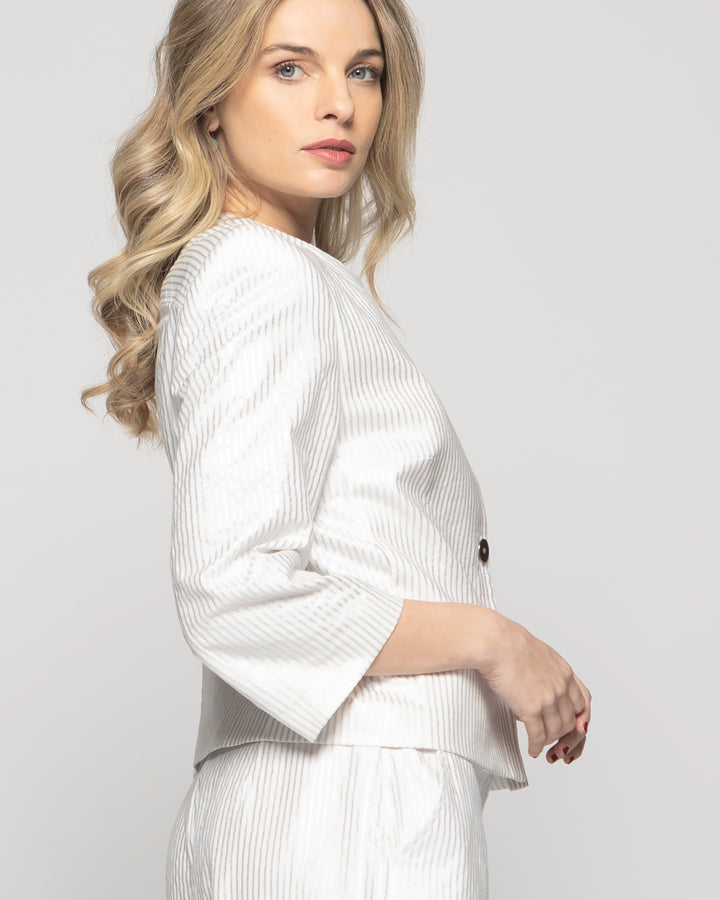 Blazer Mujer Iris Corto Escote Redondo Algodón Manga 3/4 Folia Blanco Ludovica