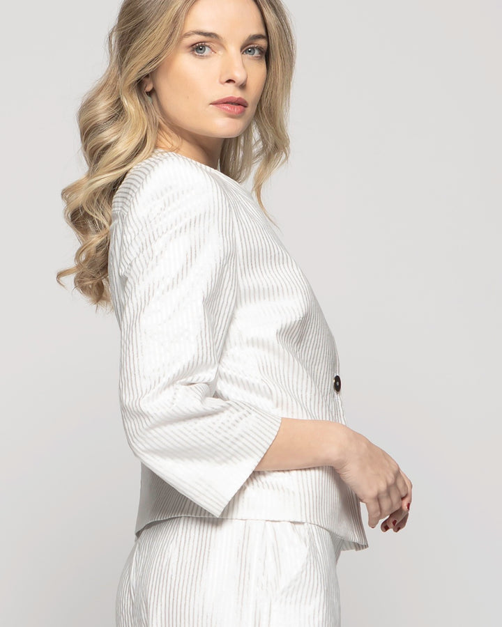 Blazer Mujer Iris Corto Escote Redondo Algodón Manga 3/4 Folia Blanco Ludovica