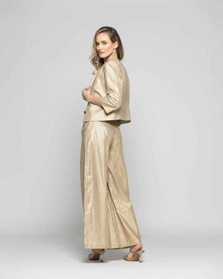 Blazer Mujer Iris Corto Escote Redondo Algodón Manga 3/4 Folia Beige Ludovica