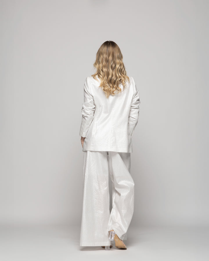 Blazer Mujer Iris Largo Clásico Algodón Folia Blanco Ludovica