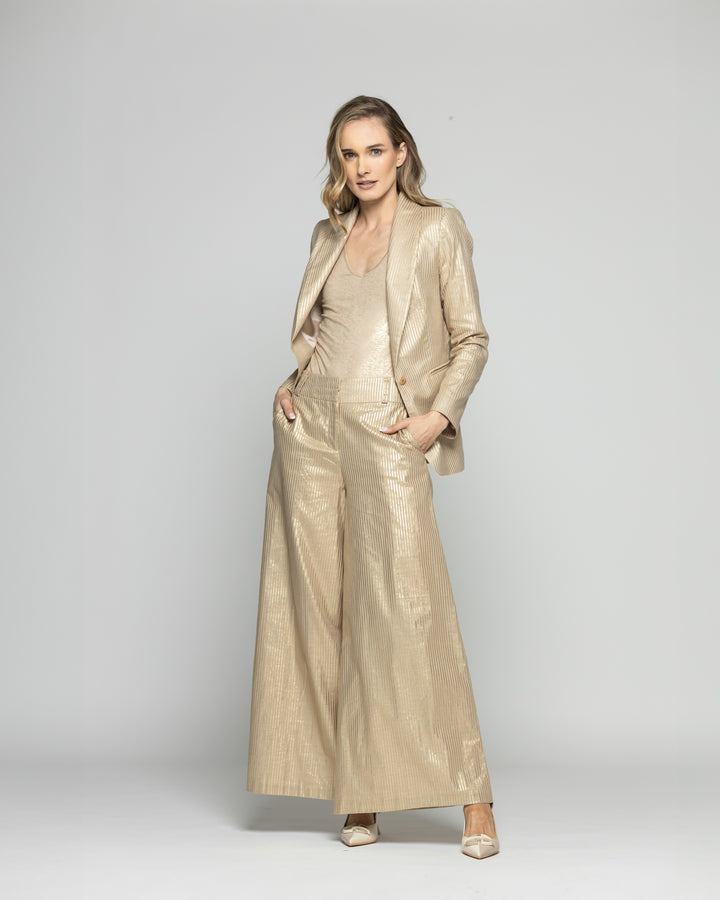 Blazer Mujer Iris Largo Clásico Algodón Folia Beige Ludovica
