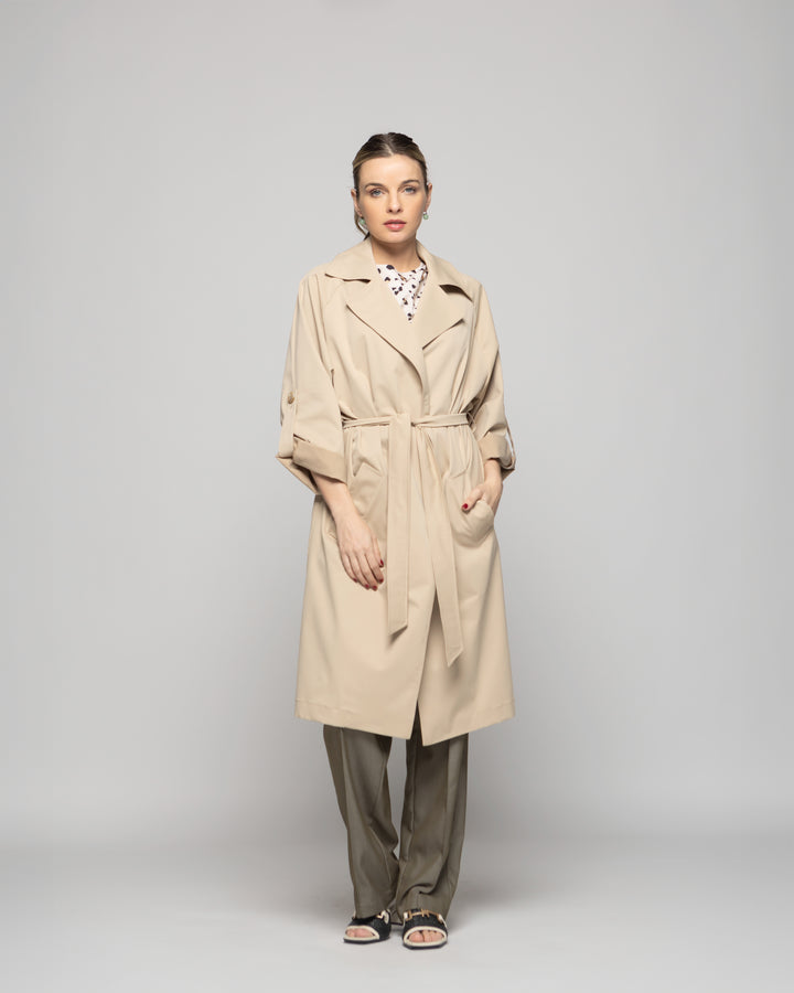 Trench Mujer Jazmín Largo Clásico Con Cinturón Beige Ludovica