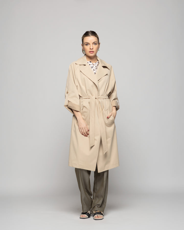 Trench Mujer Jazmín Largo Clásico Con Cinturón Beige Ludovica