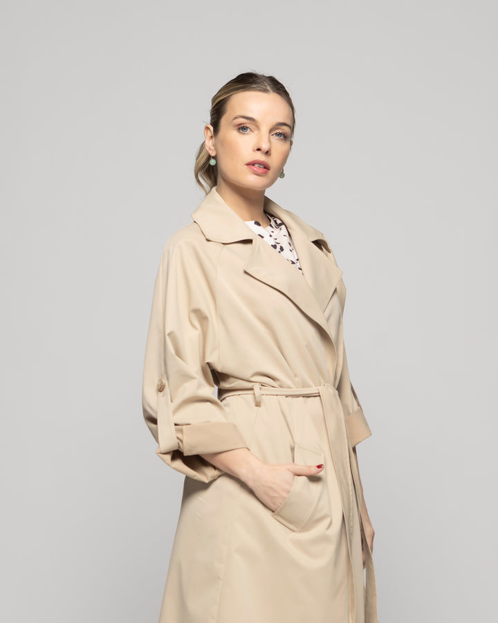 Trench Mujer Jazmín Largo Clásico Con Cinturón Beige Ludovica