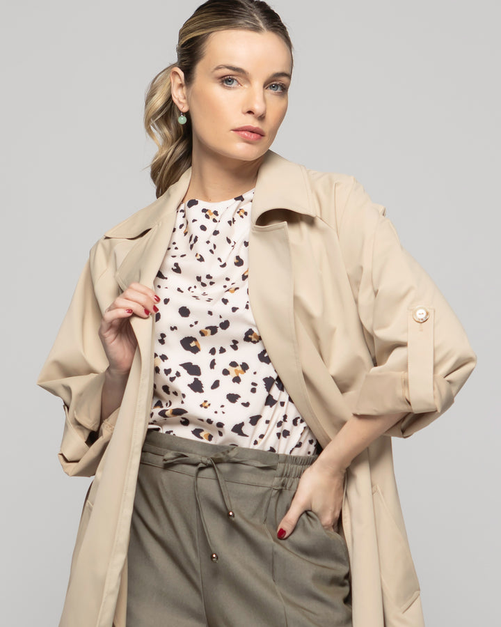 Trench Mujer Jazmín Largo Clásico Con Cinturón Beige Ludovica