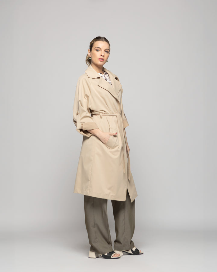 Trench Mujer Jazmín Largo Clásico Con Cinturón Beige Ludovica