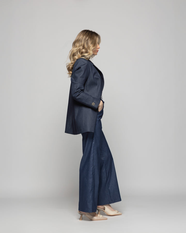 Blazer Mujer Jacarandá Clásico Con Prendedores Denim Azul Ludovica