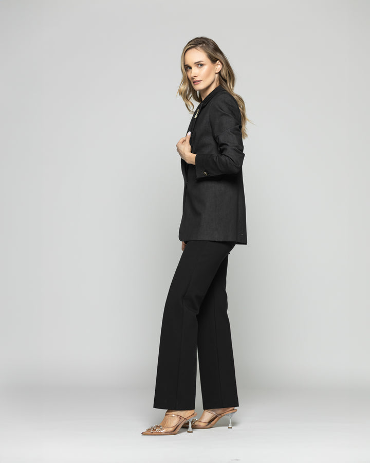 Blazer Mujer Jacarandá Clásico Con Prendedores Denim Negro Ludovica