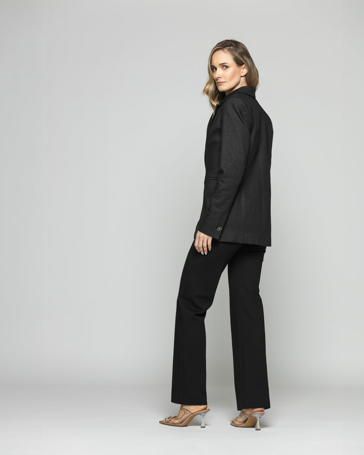 Blazer Mujer Jacarandá Clásico Con Prendedores Denim Negro Ludovica