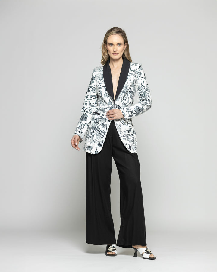 Blazer Mujer Lirio Clásico Estampado Botánico Negro Ludovica