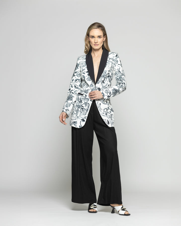 Blazer Mujer Lirio Clásico Estampado Botánico Negro Ludovica