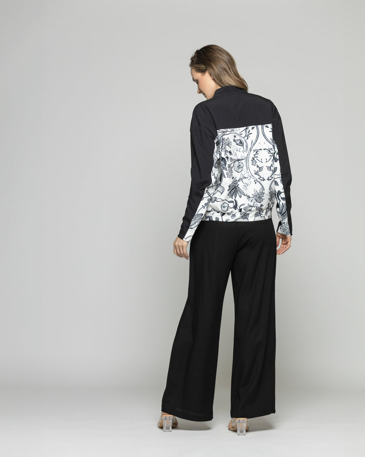 Chaqueta Mujer Lupino Bomber Estampado Botánico Negro Ludovica