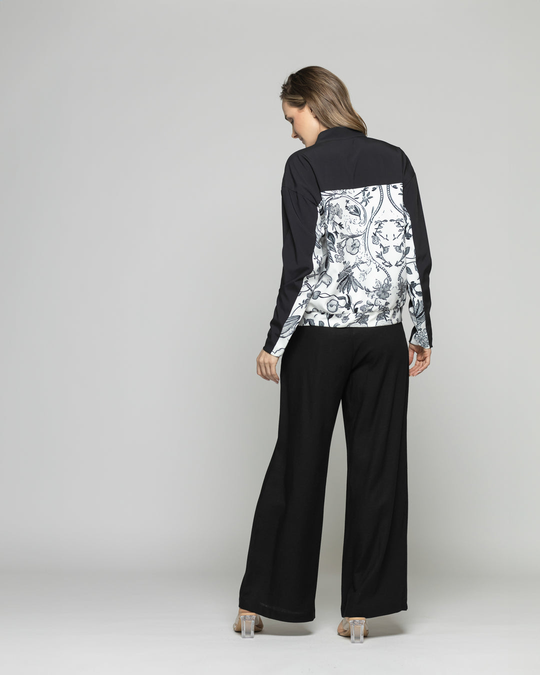 Chaqueta Mujer Lupino Bomber Estampado Botánico Negro Ludovica
