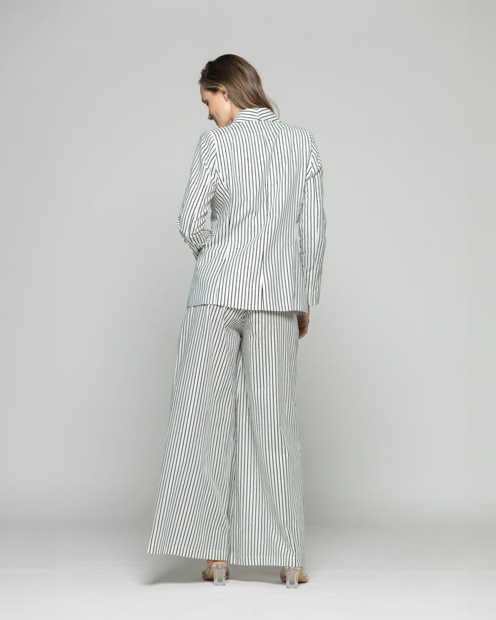 Blazer Mujer Liatris Largo Clásico Algodón Rayas Negro Y Blanco Ludovica