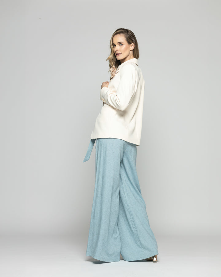 Blazer Mujer Lotus Clásico Con Flor Blanco Crema Ludovica