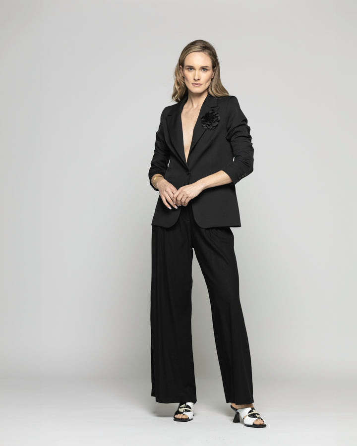 Blazer Mujer Lotus Clásico Con Flor Negro Ludovica