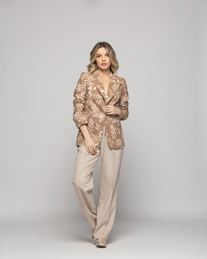 Blazer Mujer Magnolia Clásico Estampado Hojas Beige Ludovica