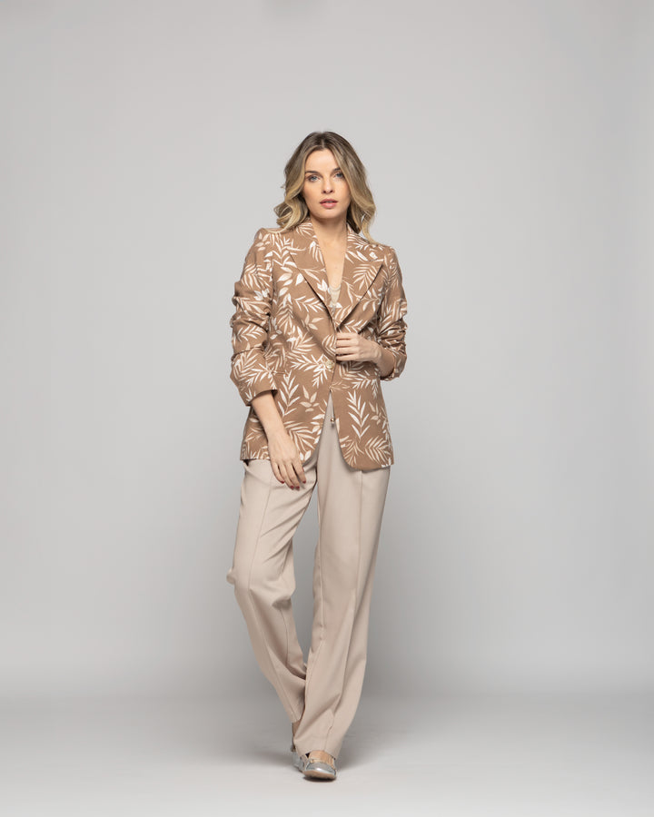 Blazer Mujer Magnolia Clásico Estampado Hojas Beige Ludovica