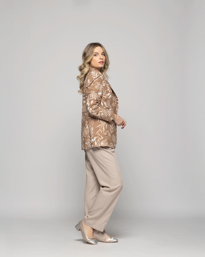 Blazer Mujer Magnolia Clásico Estampado Hojas Beige Ludovica