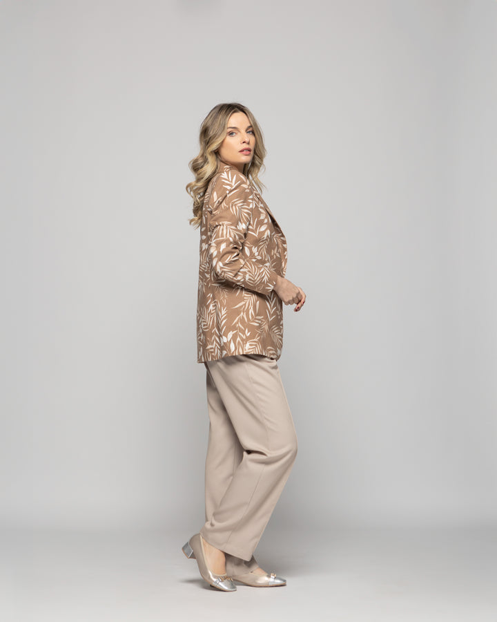 Blazer Mujer Magnolia Clásico Estampado Hojas Beige Ludovica