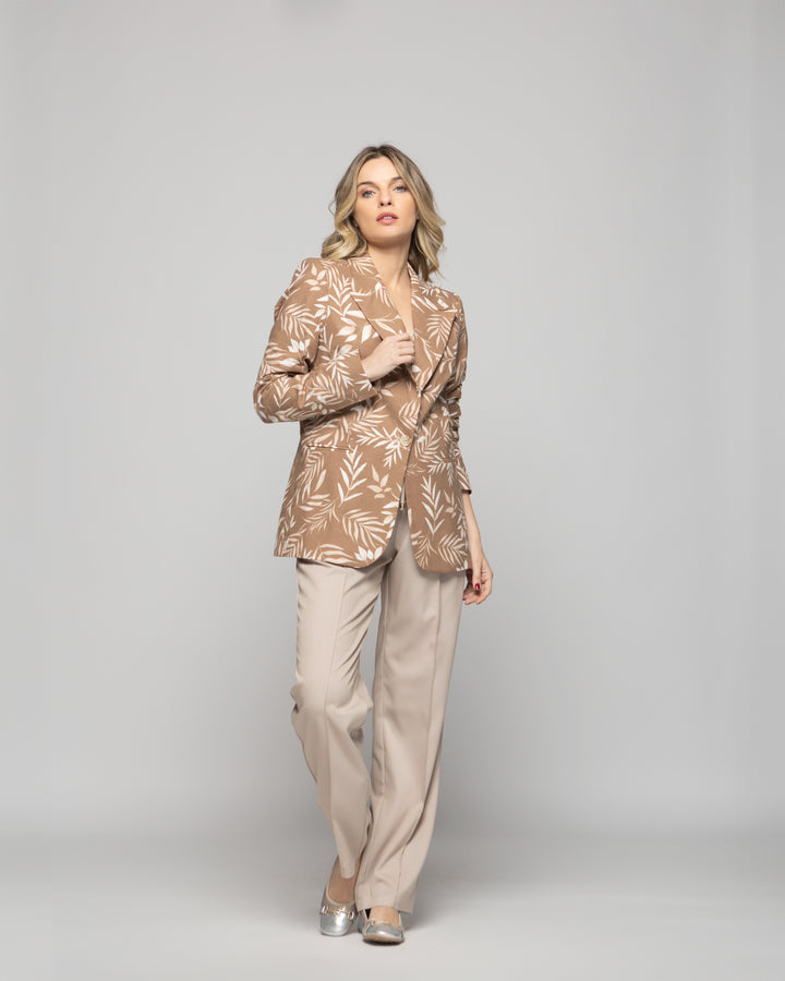 Blazer Mujer Magnolia Clásico Estampado Hojas Beige Ludovica