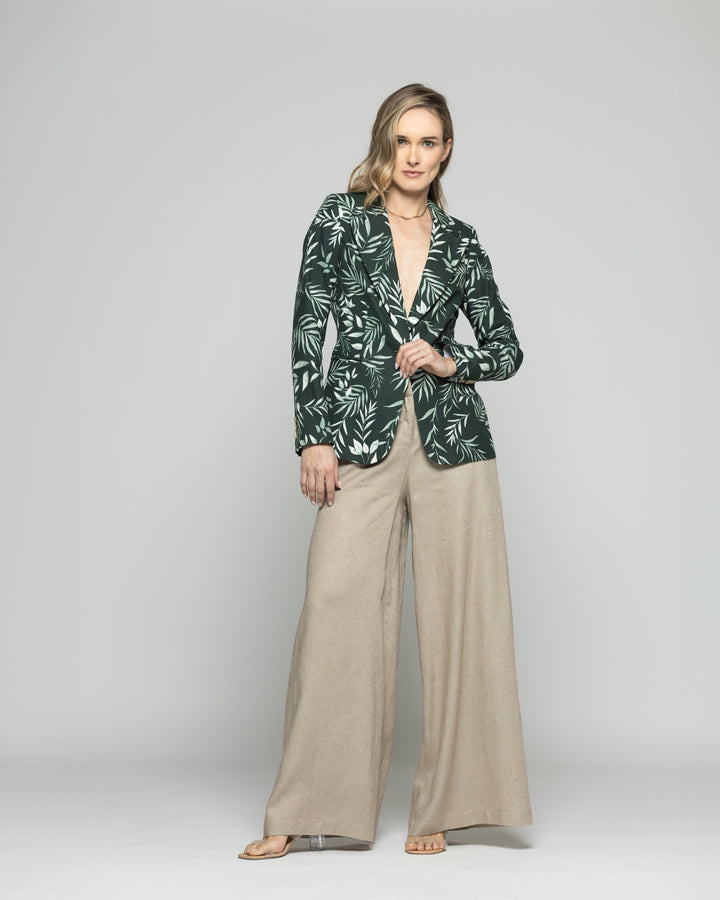 Blazer Mujer Magnolia Clásico Estampado Hojas Verde Ludovica
