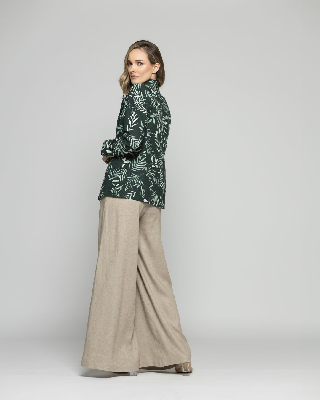 Blazer Mujer Magnolia Clásico Estampado Hojas Verde Ludovica