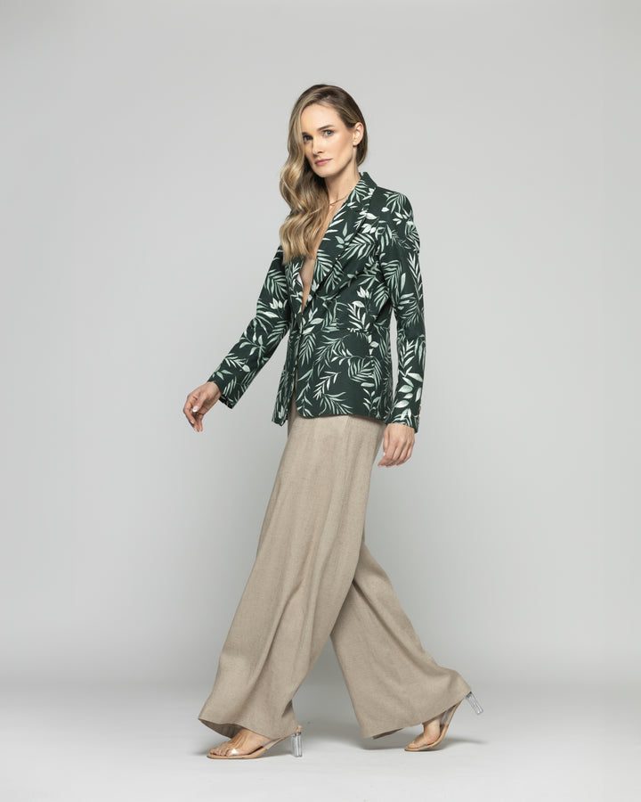 Blazer Mujer Magnolia Clásico Estampado Hojas Verde Ludovica