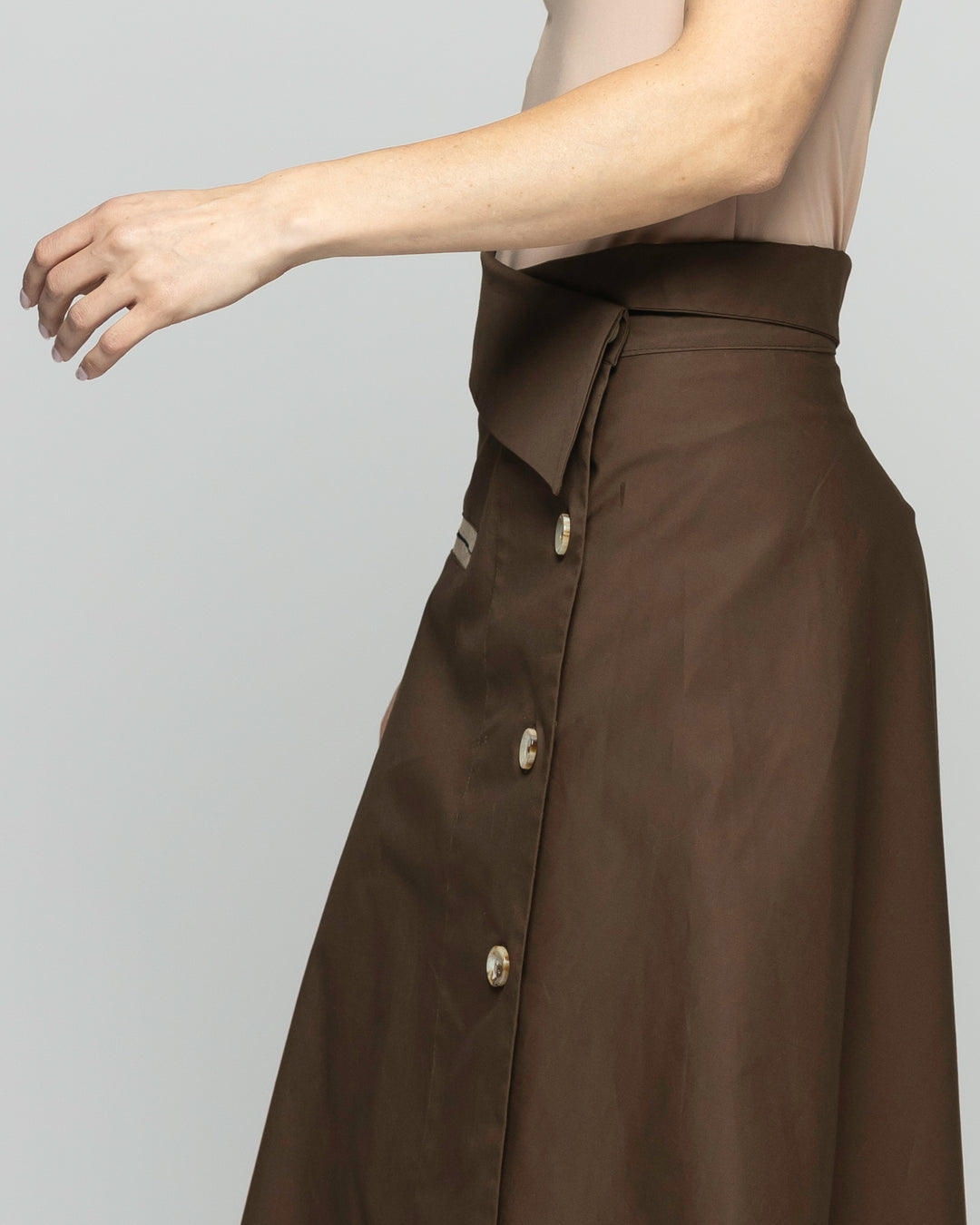 Falda Mujer Margarita Midi Asimétrica Con Botones Café Chocolate Ludovica