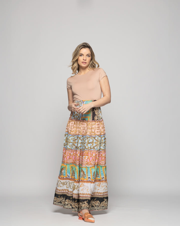 Falda Vestido Mujer Estampado Patchwork Bohemio Multicolor Kalmia