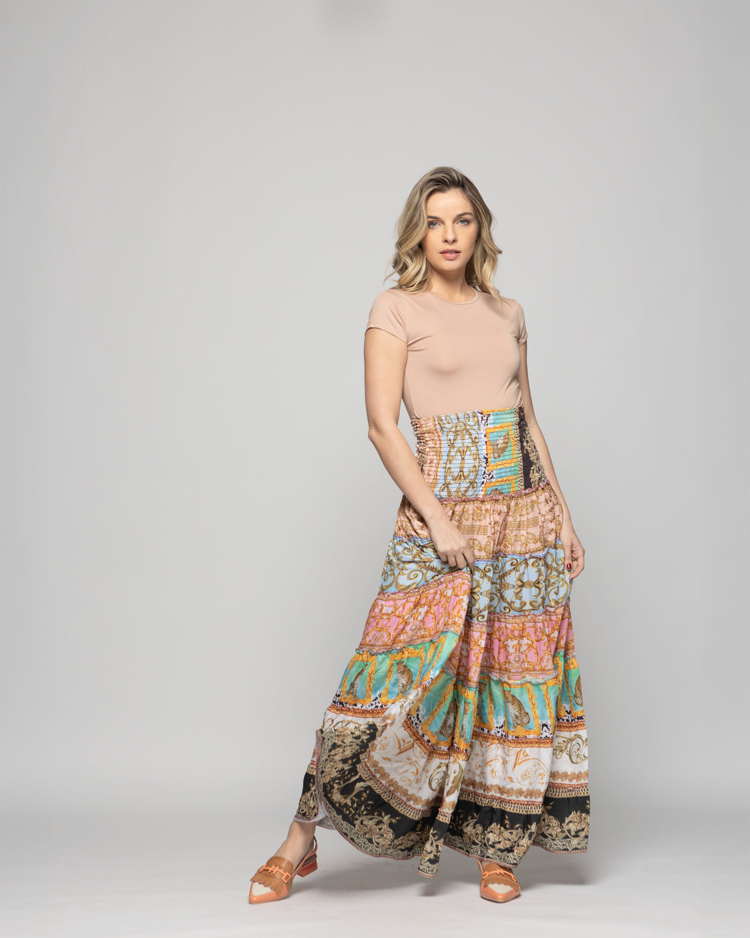 Falda Vestido Mujer Estampado Patchwork Bohemio Multicolor Kalmia