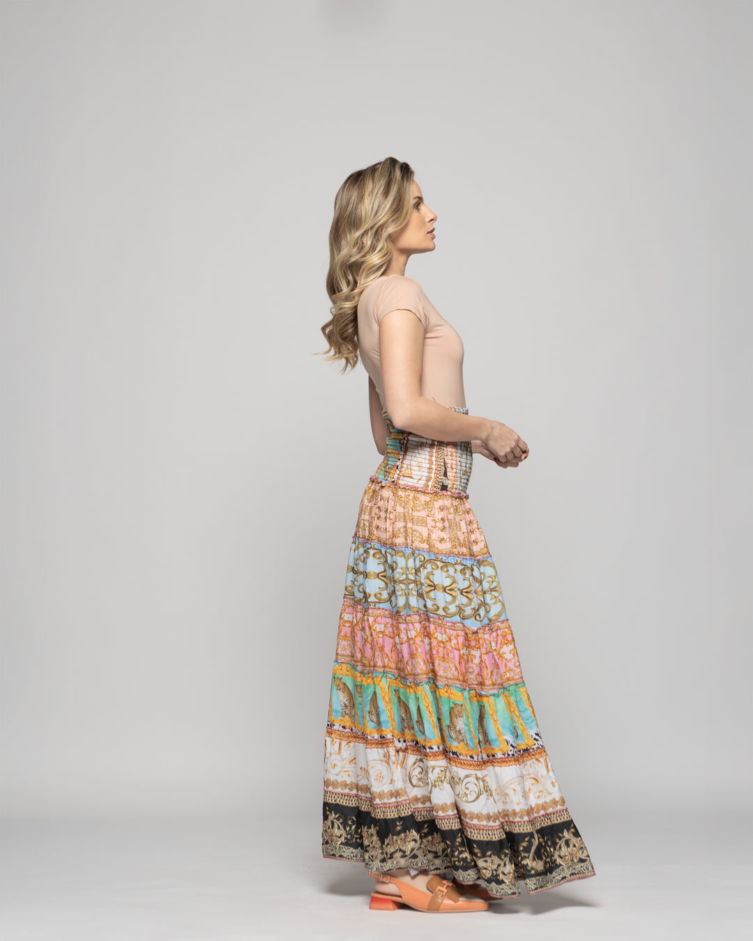 Falda Vestido Mujer Estampado Patchwork Bohemio Multicolor Kalmia