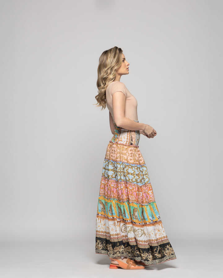 Falda Vestido Mujer Estampado Patchwork Bohemio Multicolor Kalmia