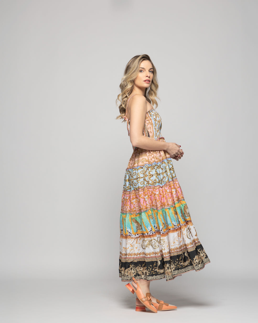 Falda Vestido Mujer Estampado Patchwork Bohemio Multicolor Kalmia