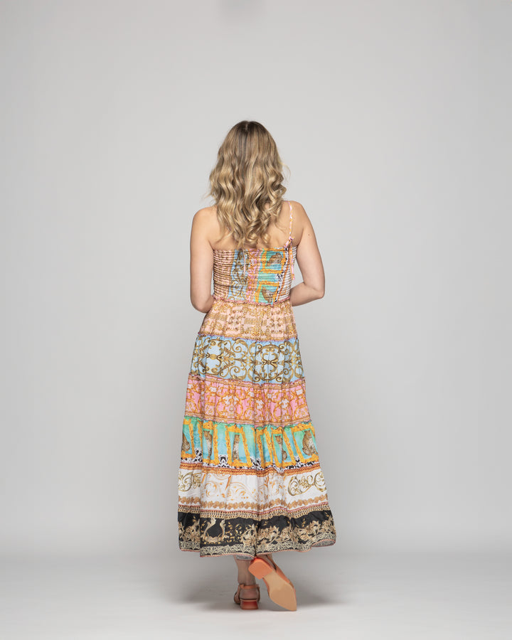 Falda Vestido Mujer Estampado Patchwork Bohemio Multicolor Kalmia