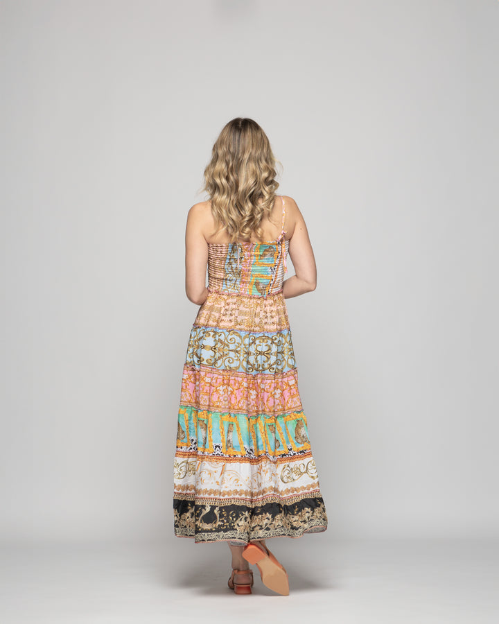 Falda Vestido Mujer Estampado Patchwork Bohemio Multicolor Kalmia