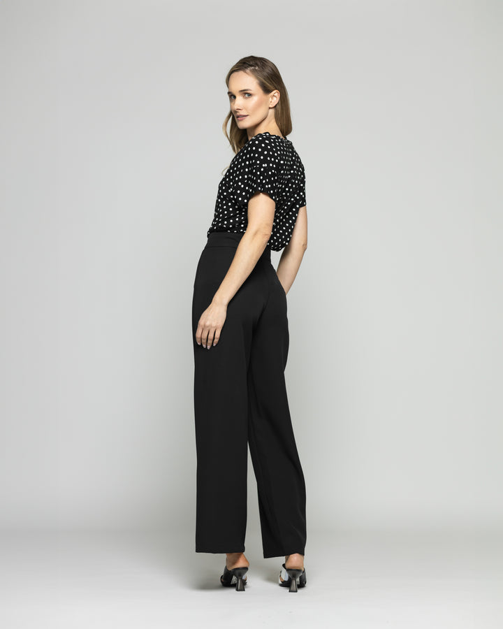 Polera Mujer Monarda Viscosa Manga Corta Lunares Blancos Negra Ludovica