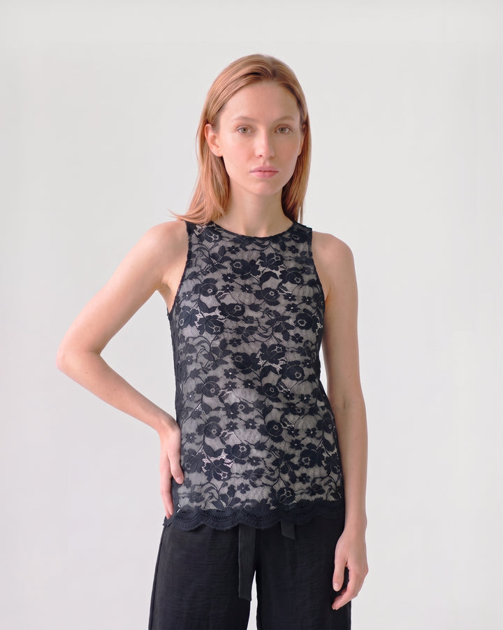 Polera Mujer Renata de Encaje Negro Ludovica