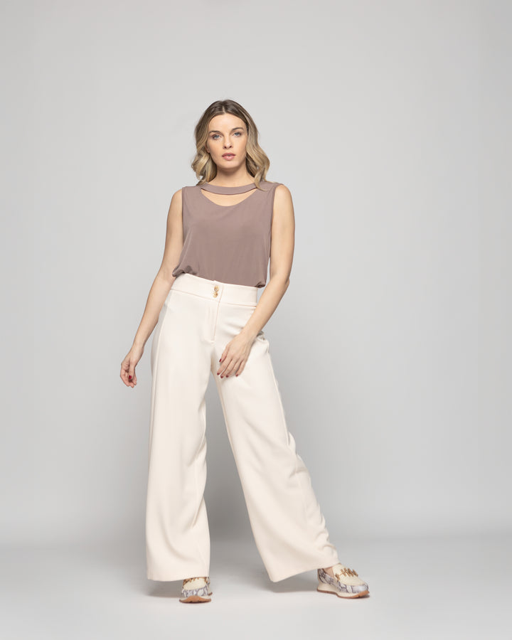 Polera Mujer Narciso Escote Medialuna Sin Mangas Café Taupe Ludovica