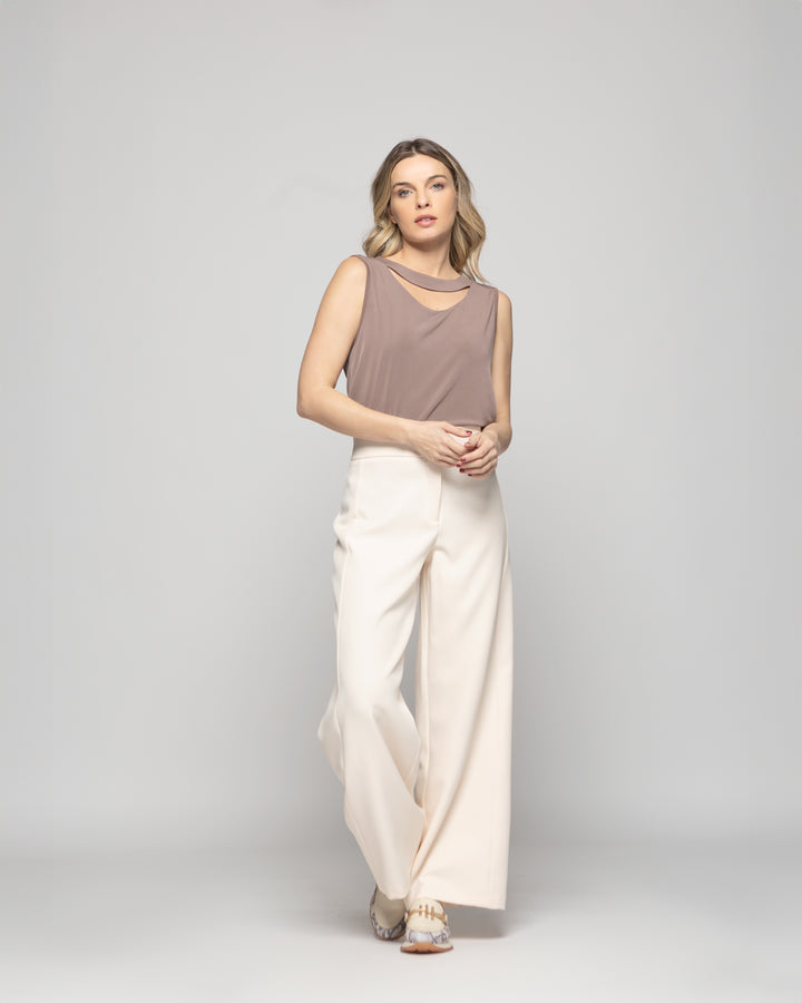 Polera Mujer Narciso Escote Medialuna Sin Mangas Café Taupe Ludovica