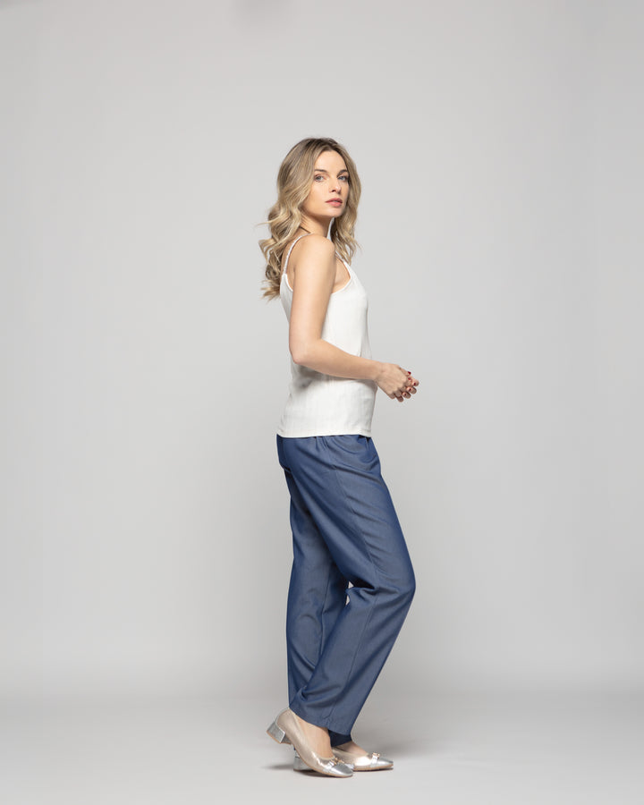 Polera Mujer Nardo Escote V Tirantes Blanca Crudo Ludovica
