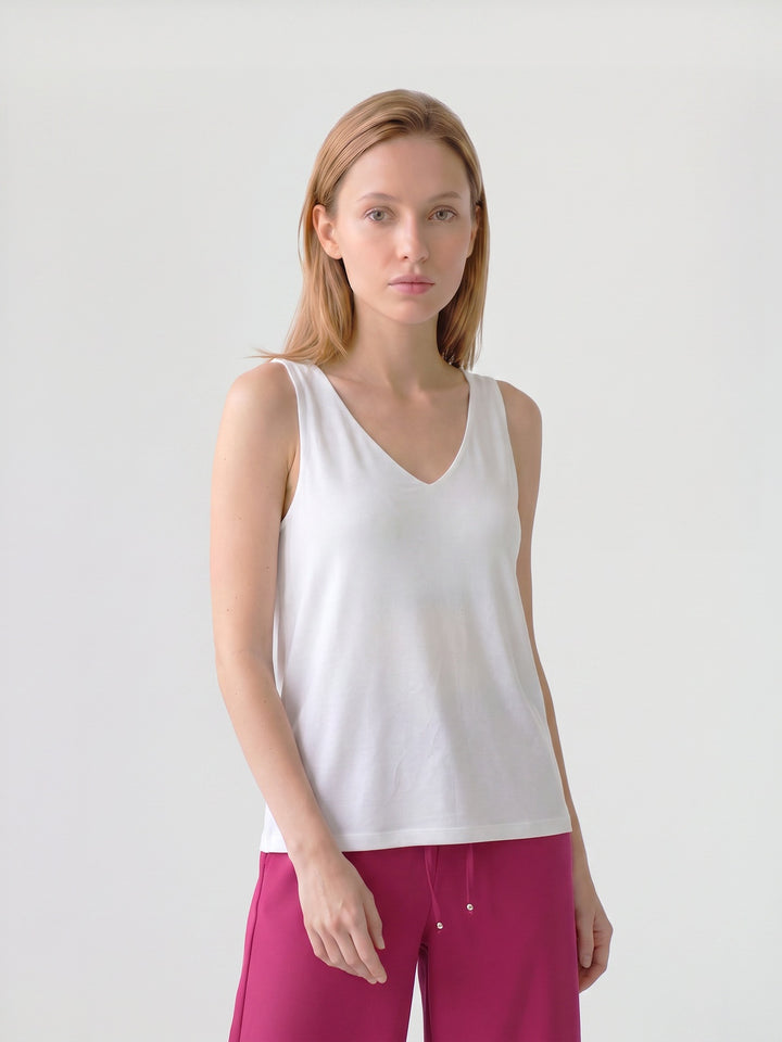 Polera Mujer Pía Escote V Blanco Ludovica