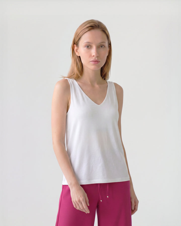 Polera Mujer Pía Escote V Blanco Ludovica