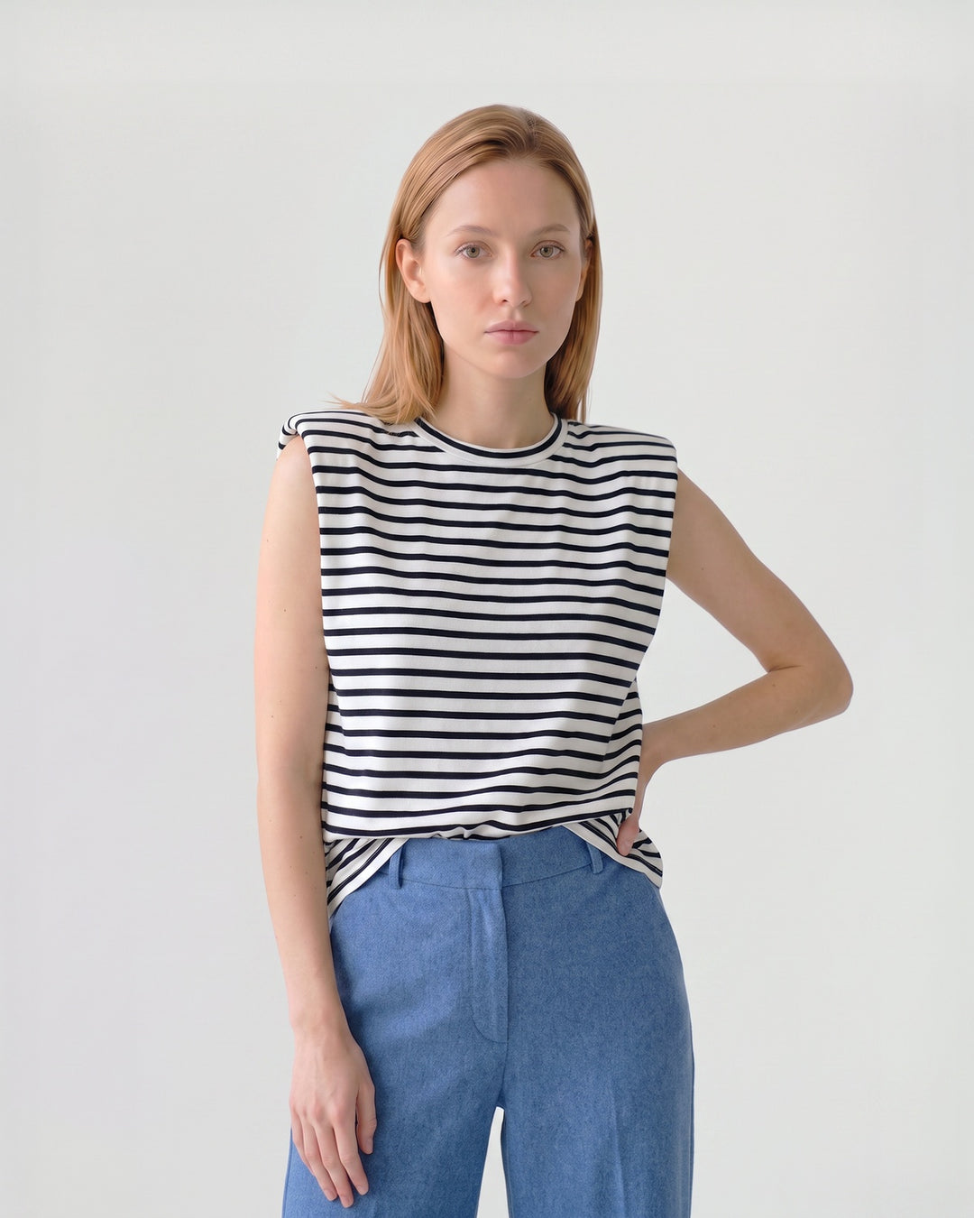Polera Mujer Luciana Listado Azul Ludovica