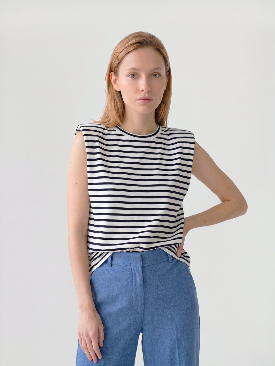 Polera Mujer Luciana Listado Azul Ludovica
