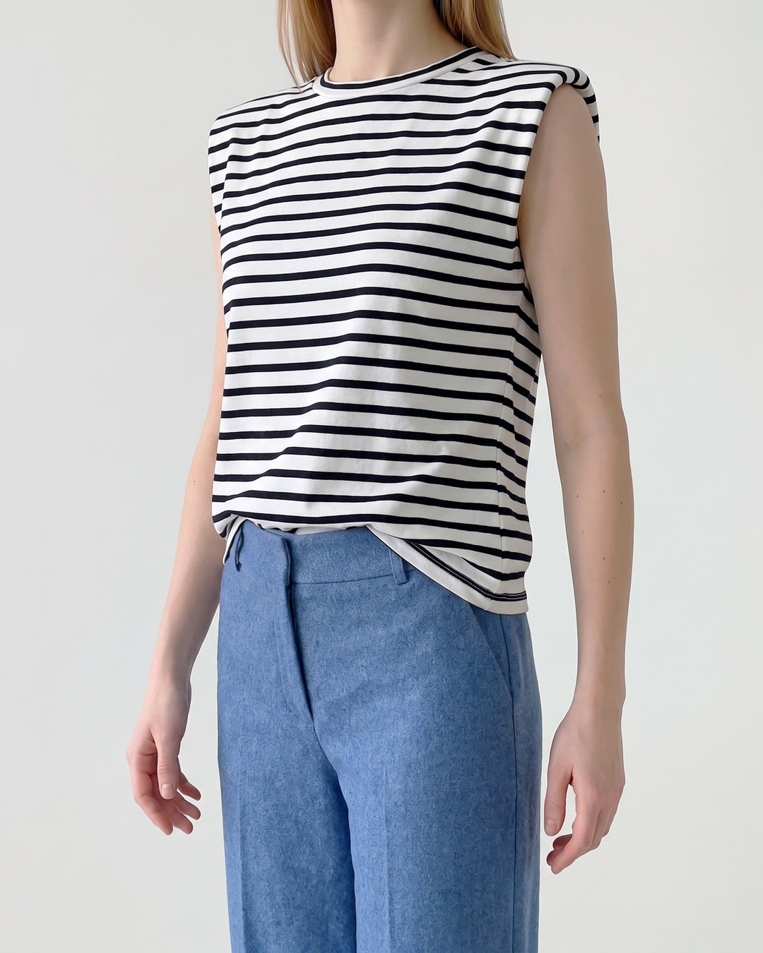 Polera Mujer Luciana Listado Azul Ludovica