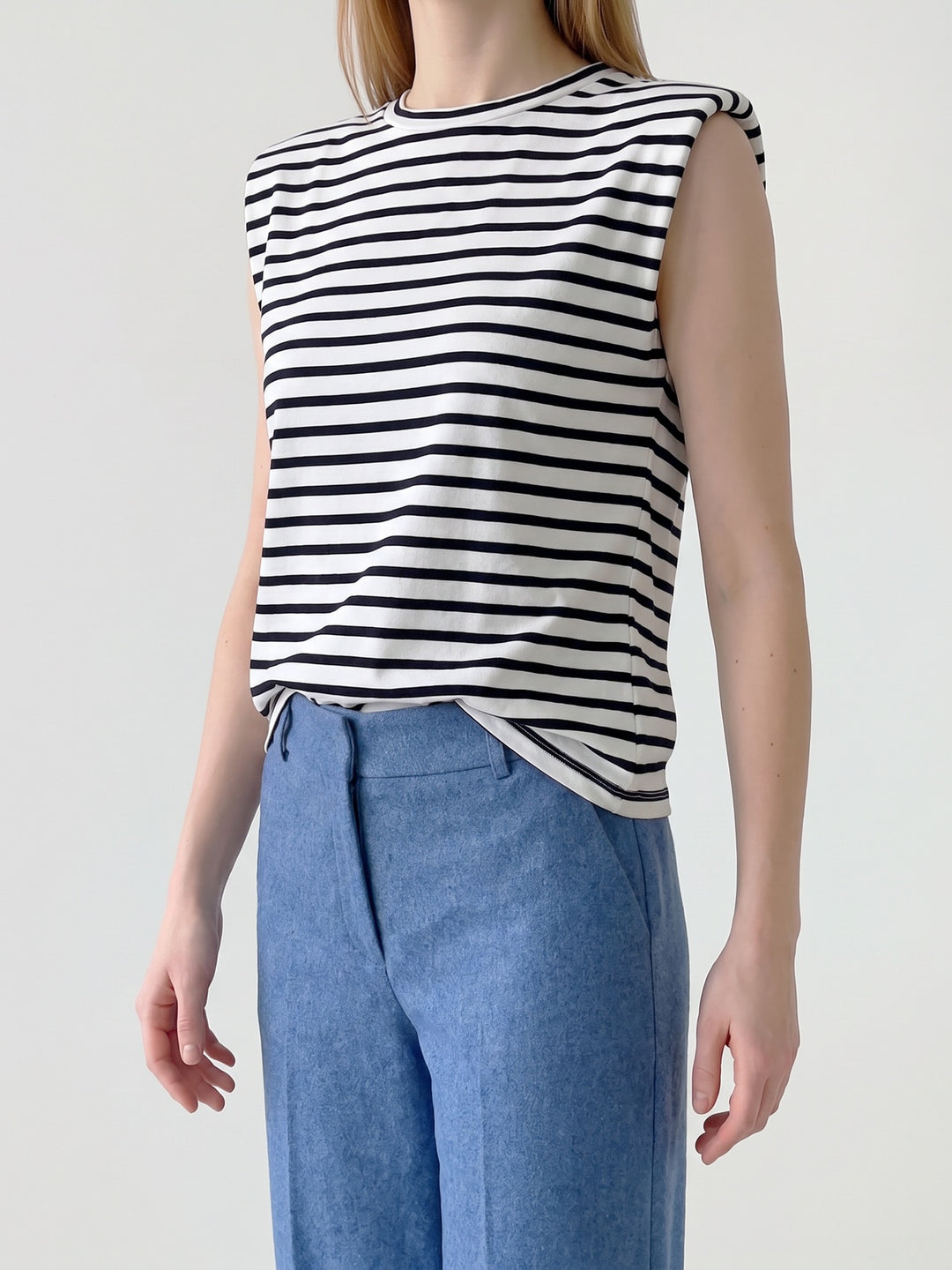 Polera Mujer Luciana Listado Azul Ludovica