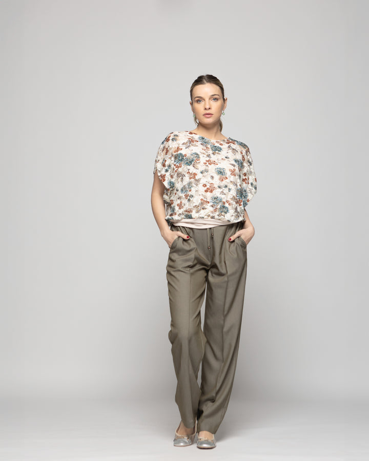 Polera Nigella Manga Caída Encaje Floral Blanco Crema Ludovica