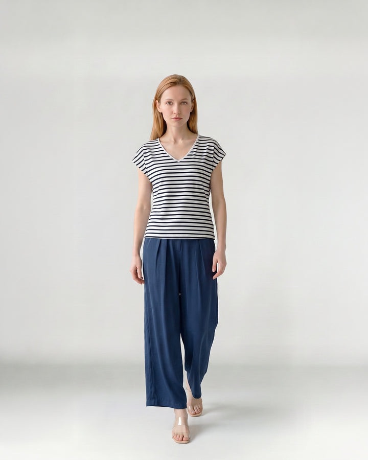 Polera Mujer Romina a Rayas Listado Azul Ludovica