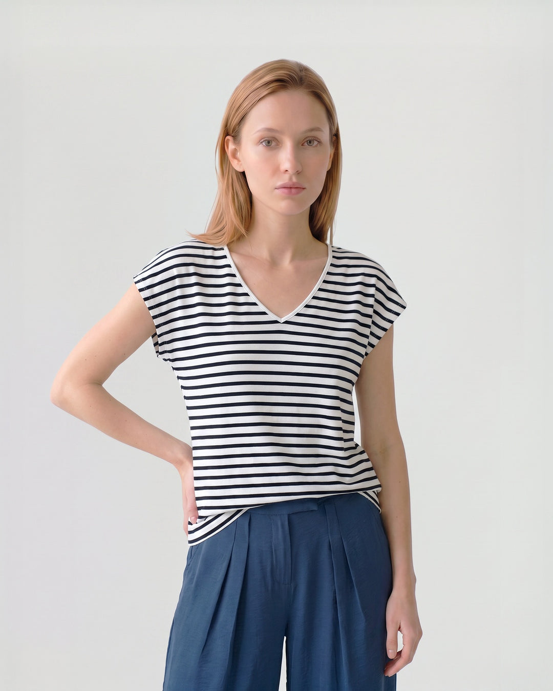 Polera Mujer Romina a Rayas Listado Azul Ludovica